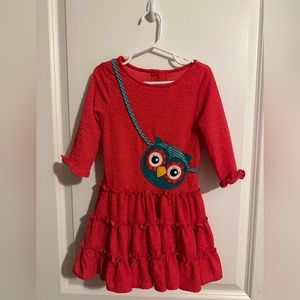 SOLD Emily Rose adorable size 4 dark coral colored girls dress with teal owl